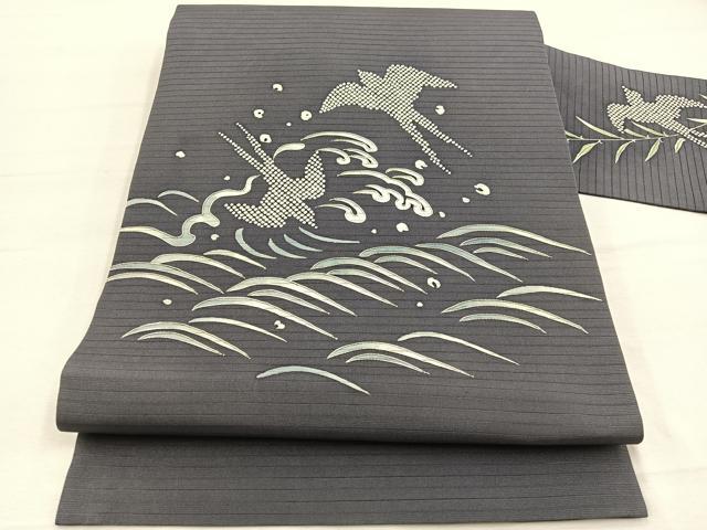 平和屋着物＊夏物　絽塩瀬　九寸名古屋帯　駒刺繍　立波飛鳥文　正絹　逸品　BAAX7578hv