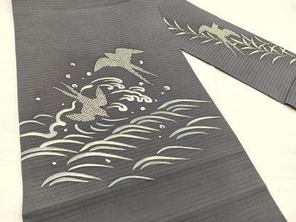 平和屋着物＊夏物　絽塩瀬　九寸名古屋帯　駒刺繍　立波飛鳥文　正絹　逸品　BAAX7578hv