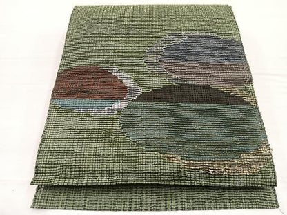 平和屋着物＊夏物　八寸名古屋帯　幾何学文様　正絹　逸品　BAAX7579hv