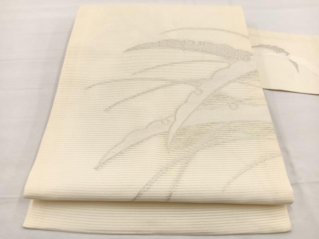平和屋着物＊夏物　九寸名古屋帯　雪芝文　銀糸　正絹　逸品　BAAX7580hv
