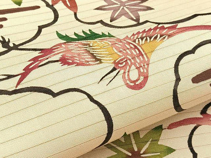 平和屋着物＊夏物　絽塩瀬　全通柄　九寸名古屋帯　紅型　流水飛鶴花文　正絹　逸品　BAAX7581hv