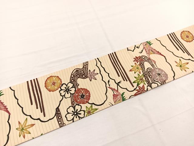 平和屋着物＊夏物　絽塩瀬　全通柄　九寸名古屋帯　紅型　流水飛鶴花文　正絹　逸品　BAAX7581hv