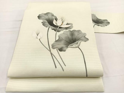 平和屋着物＊夏物　絽塩瀬　九寸名古屋帯　作家物　手描き　蓮の花　金彩　正絹　逸品　BAAX7585hv