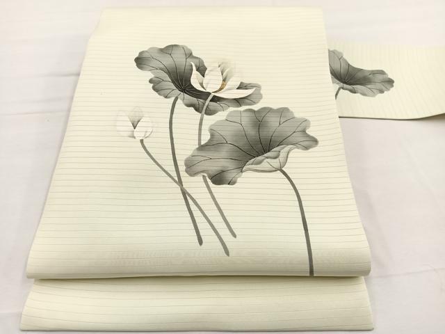平和屋着物＊夏物　絽塩瀬　九寸名古屋帯　作家物　手描き　蓮の花　金彩　正絹　逸品　BAAX7585hv