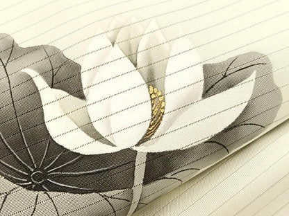 平和屋着物＊夏物　絽塩瀬　九寸名古屋帯　作家物　手描き　蓮の花　金彩　正絹　逸品　BAAX7585hv