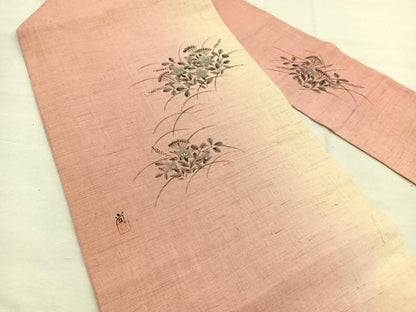 平和屋着物＊夏物　九寸名古屋帯　作家物　手描き　桔梗　金彩　麻　逸品　BAAX7591hv