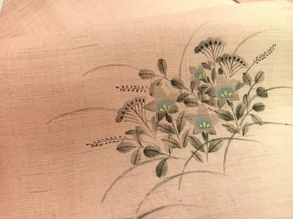平和屋着物＊夏物　九寸名古屋帯　作家物　手描き　桔梗　金彩　麻　逸品　BAAX7591hv