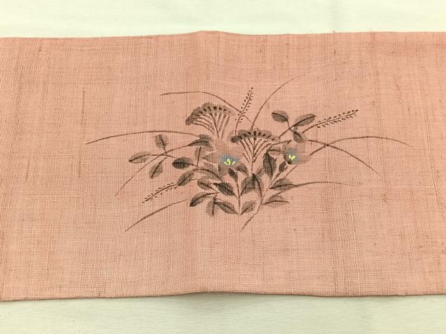平和屋着物＊夏物　九寸名古屋帯　作家物　手描き　桔梗　金彩　麻　逸品　BAAX7591hv