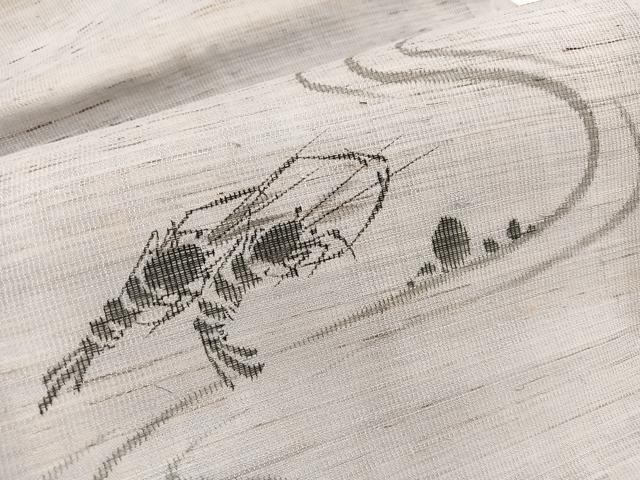 平和屋着物＊夏物　九寸名古屋帯　手描き　海老　麻　逸品　BAAX7593hv