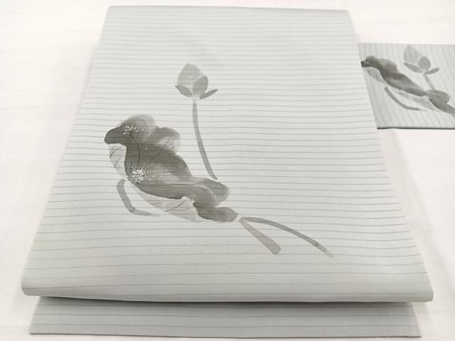 平和屋着物＊夏物　絽塩瀬　九寸名古屋帯　手描き　蓮の花　正絹　逸品　BAAX7598hv