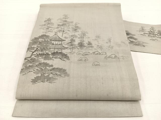 平和屋着物＊夏物　九寸名古屋帯　作家物　手描き　風景文　正絹　逸品　BAAX7603hv