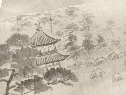 平和屋着物＊夏物　九寸名古屋帯　作家物　手描き　風景文　正絹　逸品　BAAX7603hv
