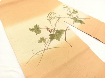 平和屋着物＊夏物　九寸名古屋帯　手描き　刺繍　草花文　金彩　BAAX7604hv