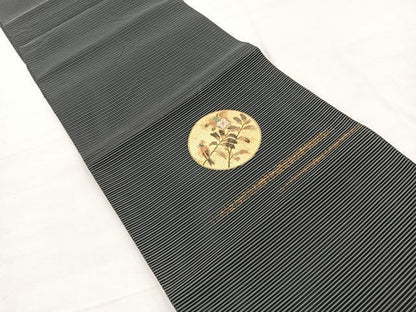 平和屋着物＊夏物　八寸名古屋帯　刺繍　絽綴れ　花鳥丸文　金彩　正絹　逸品　BAAX7606hv