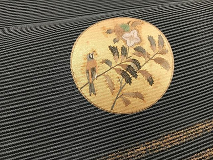 平和屋着物＊夏物　八寸名古屋帯　刺繍　絽綴れ　花鳥丸文　金彩　正絹　逸品　BAAX7606hv