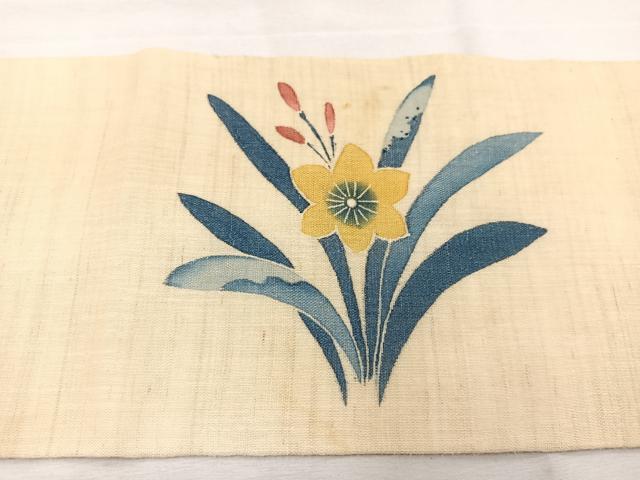 平和屋着物＊夏物　九寸名古屋帯　友禅　草花文　麻　逸品　BAAX7607hv