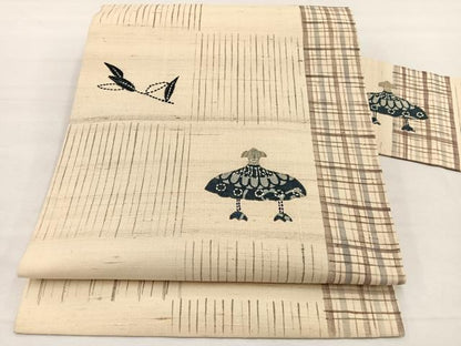 平和屋着物＊夏物　九寸名古屋帯　刺し子　パッチワーク　隠れ笠　正絹　逸品　BAAX7612hv
