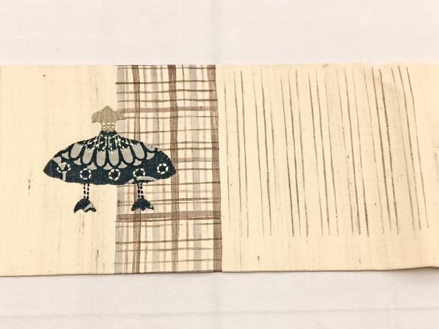 平和屋着物＊夏物　九寸名古屋帯　刺し子　パッチワーク　隠れ笠　正絹　逸品　BAAX7612hv