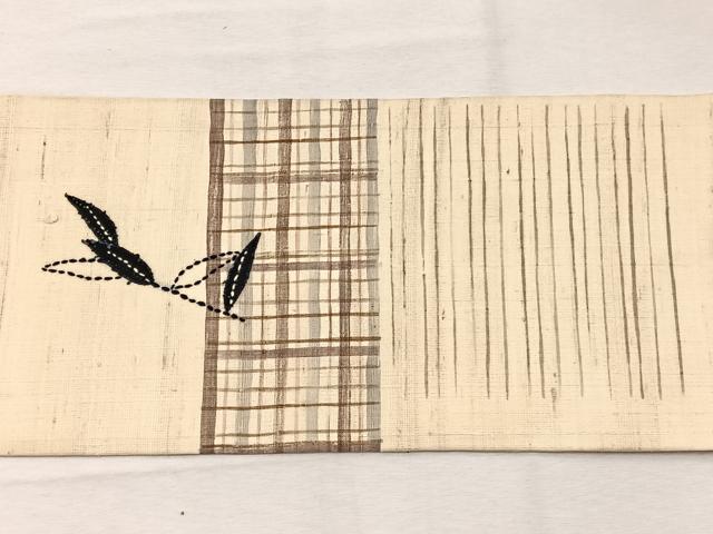 平和屋着物＊夏物　九寸名古屋帯　刺し子　パッチワーク　隠れ笠　正絹　逸品　BAAX7612hv