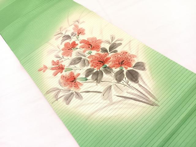 平和屋着物＊夏物　絽塩瀬　九寸開き名古屋帯　手描き　草花文　正絹　逸品　BAAX7613hv