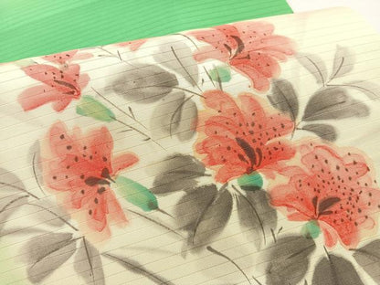 平和屋着物＊夏物　絽塩瀬　九寸開き名古屋帯　手描き　草花文　正絹　逸品　BAAX7613hv