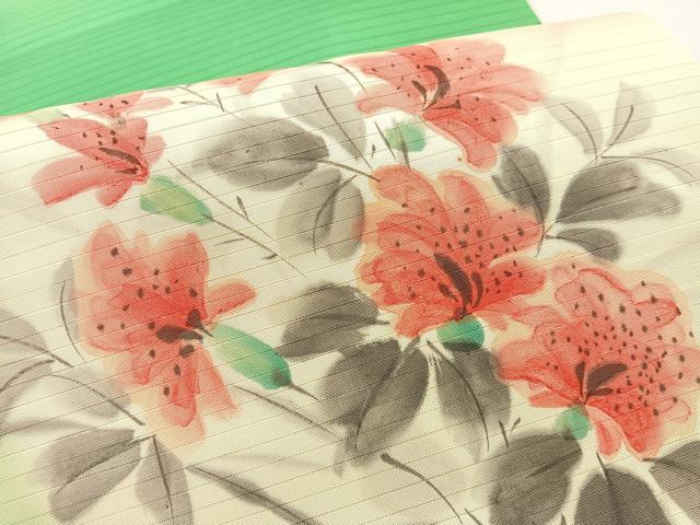 平和屋着物＊夏物　絽塩瀬　九寸開き名古屋帯　手描き　草花文　正絹　逸品　BAAX7613hv