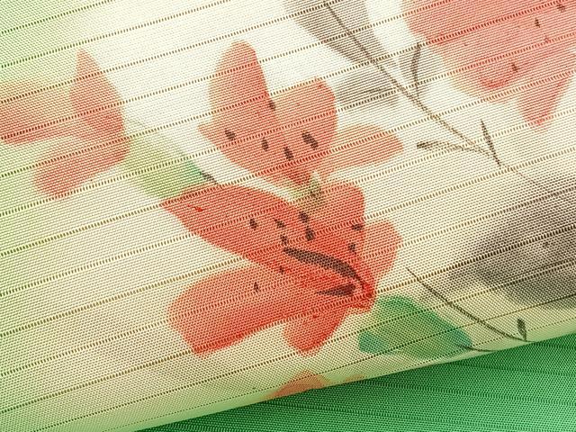 平和屋着物＊夏物　絽塩瀬　九寸開き名古屋帯　手描き　草花文　正絹　逸品　BAAX7613hv