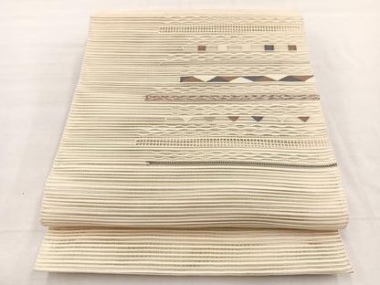 平和屋着物＊夏物　八寸名古屋帯　絽綴れ　横段文　金糸　正絹　逸品　BAAX7614hv