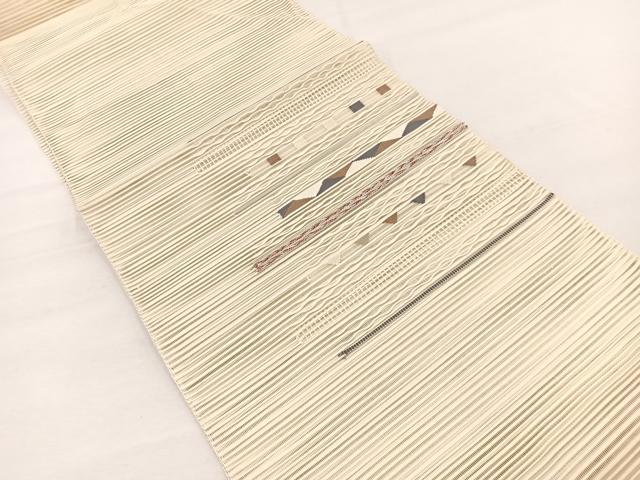 平和屋着物＊夏物　八寸名古屋帯　絽綴れ　横段文　金糸　正絹　逸品　BAAX7614hv