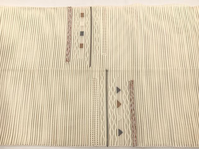 平和屋着物＊夏物　八寸名古屋帯　絽綴れ　横段文　金糸　正絹　逸品　BAAX7614hv