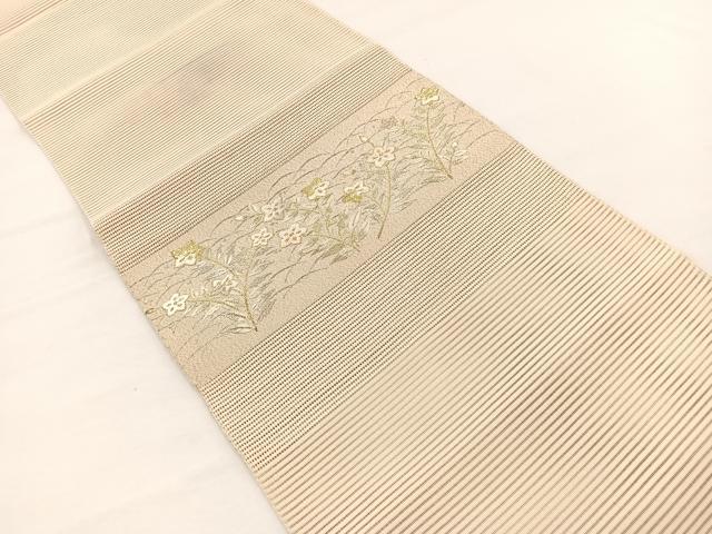 平和屋着物＊夏物　西陣　川村織物謹製　八寸名古屋帯　手織　刺繍　絽綴れ　露芝桔梗文　金銀糸　正絹　逸品　BAAX7618hv