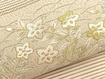 平和屋着物＊夏物　西陣　川村織物謹製　八寸名古屋帯　手織　刺繍　絽綴れ　露芝桔梗文　金銀糸　正絹　逸品　BAAX7618hv