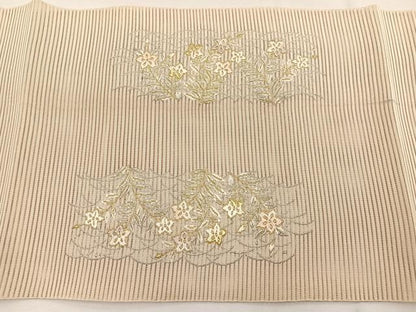 平和屋着物＊夏物　西陣　川村織物謹製　八寸名古屋帯　手織　刺繍　絽綴れ　露芝桔梗文　金銀糸　正絹　逸品　BAAX7618hv
