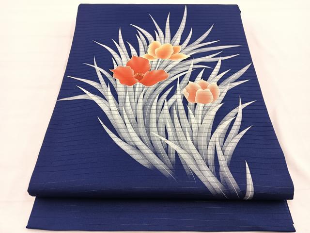 平和屋着物＊夏物　絽塩瀬　太鼓柄袋帯　草花文　正絹　逸品　BAAX7619hv