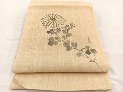 平和屋着物＊夏物　八寸名古屋帯　作家物　手描き　菊　BAAX7620hv