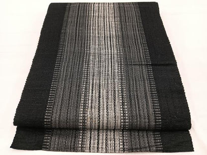 平和屋着物＊夏物　八寸名古屋帯　間道　黒地　正絹　逸品　BAAX7622hv