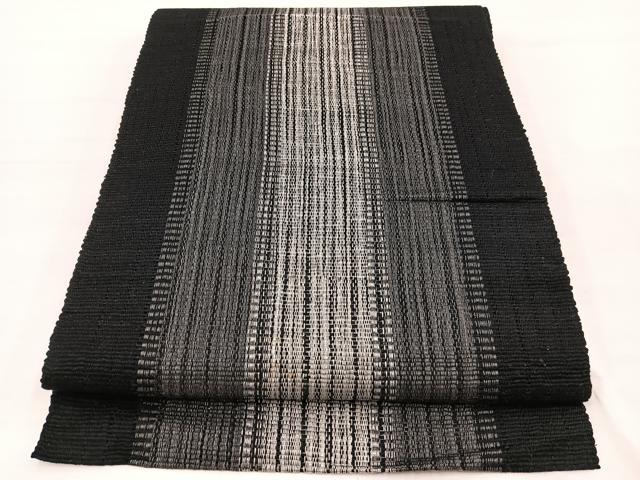 平和屋着物＊夏物　八寸名古屋帯　間道　黒地　正絹　逸品　BAAX7622hv