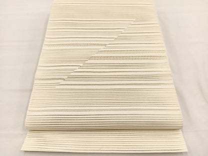 平和屋着物＊夏物　八寸名古屋帯　絽綴れ　横段文　鳥の子色　正絹　逸品　BAAX7625hv