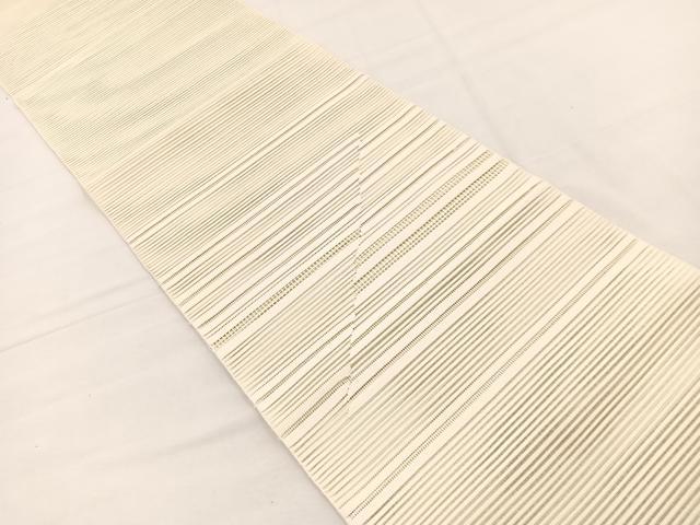 平和屋着物＊夏物　八寸名古屋帯　絽綴れ　横段文　鳥の子色　正絹　逸品　BAAX7625hv