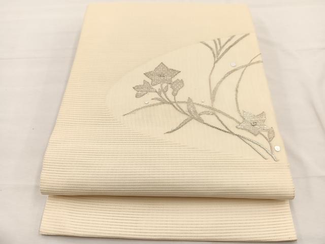 平和屋着物＊夏物　九寸開き名古屋帯　桔梗　銀彩　正絹　逸品　BAAX7626hv