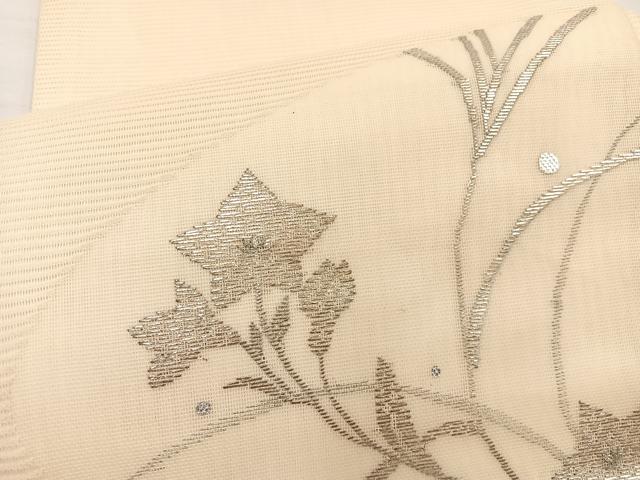 平和屋着物＊夏物　九寸開き名古屋帯　桔梗　銀彩　正絹　逸品　BAAX7626hv