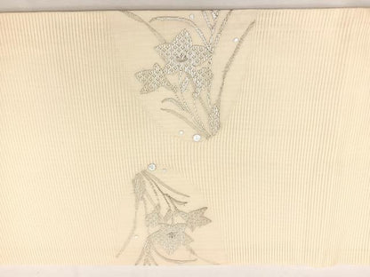 平和屋着物＊夏物　九寸開き名古屋帯　桔梗　銀彩　正絹　逸品　BAAX7626hv