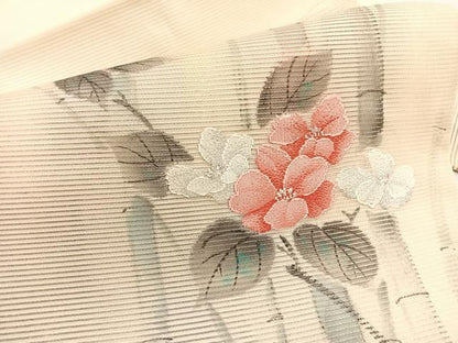 平和屋着物＊夏物　九寸名古屋帯　手描き　牡丹竹文　銀糸　正絹　逸品　BAAX7633hv