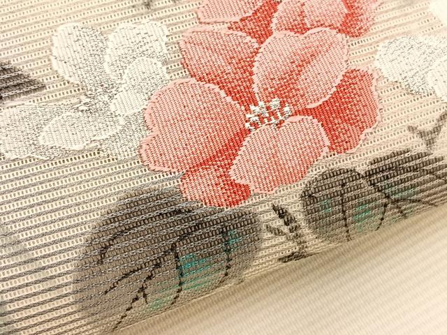 平和屋着物＊夏物　九寸名古屋帯　手描き　牡丹竹文　銀糸　正絹　逸品　BAAX7633hv