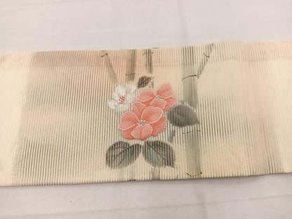 平和屋着物＊夏物　九寸名古屋帯　手描き　牡丹竹文　銀糸　正絹　逸品　BAAX7633hv