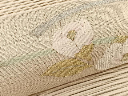 平和屋着物＊夏物　八寸名古屋帯　絽綴れ　椿　金銀糸　正絹　逸品　BAAX7634hv