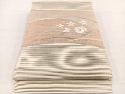 平和屋着物＊夏物　八寸名古屋帯　絽綴れ　桔梗椿文　銀糸　正絹　逸品　BAAX7636hv