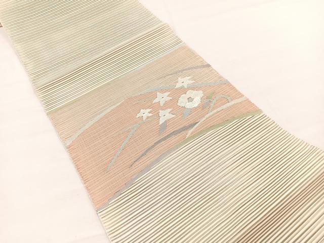 平和屋着物＊夏物　八寸名古屋帯　絽綴れ　桔梗椿文　銀糸　正絹　逸品　BAAX7636hv