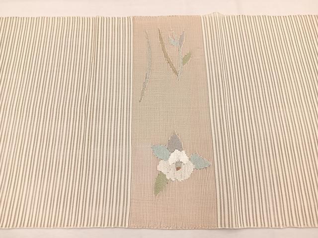平和屋着物＊夏物　八寸名古屋帯　絽綴れ　桔梗椿文　銀糸　正絹　逸品　BAAX7636hv
