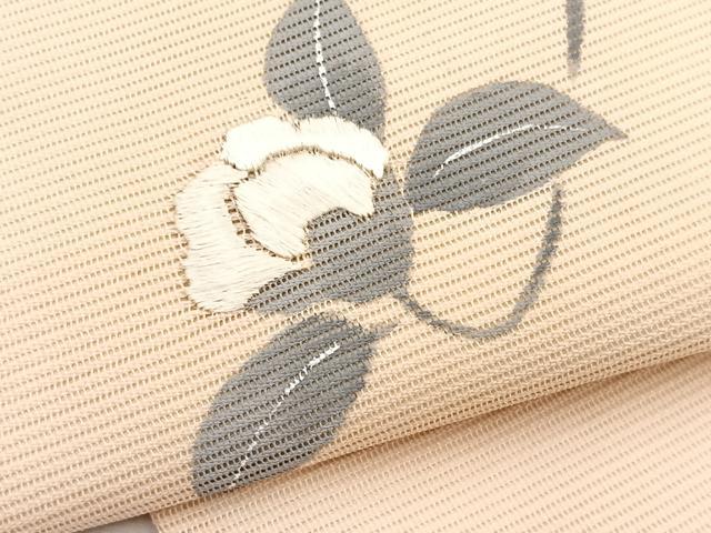 平和屋着物＊夏物　九寸名古屋帯　手描き　駒刺繍　椿　銀糸　正絹　逸品　BAAX7639hv